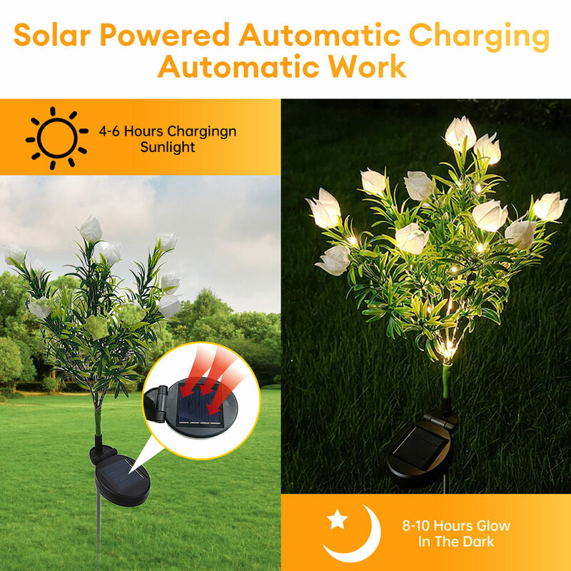 Outdoor decorativa Solar Powered Lanterna, Flower Lights para Paisagem, Pathway, Gramado, Lâmpada, 42LED, 1Pc