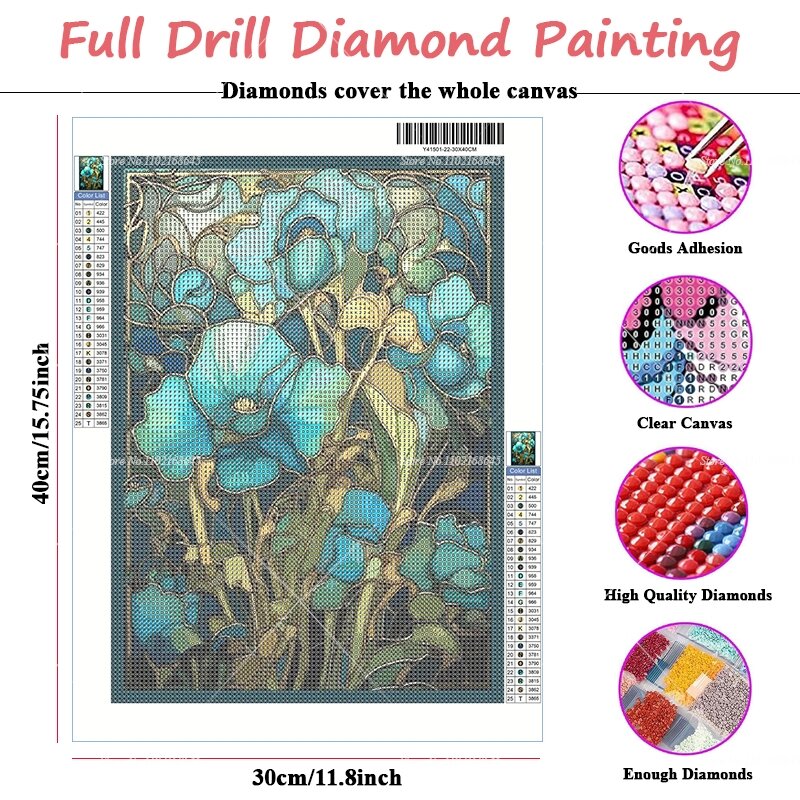 Pintura Diamante por Números, Broca Completa, Pintura Mosaico, Flores Coloridas, Fotos de Art Wall, Home Decor, 5D, DIY, Artista