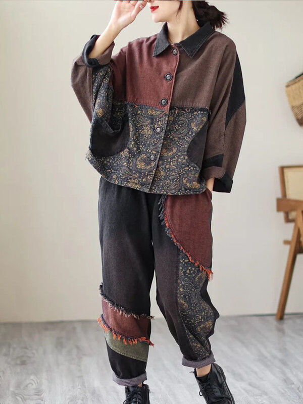 Max LuLu wiosna koreański moda damska stroje 2023 panie Denim dwa kawałki zestawy Vintage luźna z nadrukiem kurtki Casual punkowe dżinsy