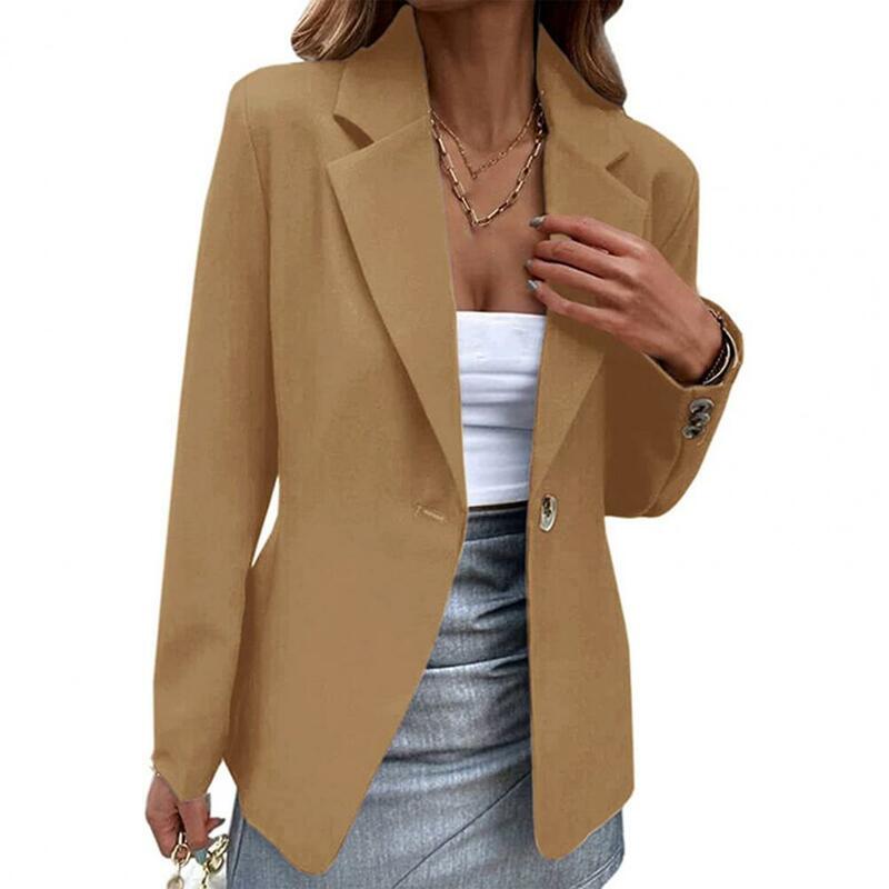 Cardigan wanita, Blazer kerah Lapel, lengan panjang, warna Solid, satu kancing, jaket kantor, jaket wanita kantoran