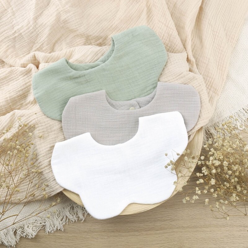 3 unids/set de baberos de algodón para bebé, toalla de Saliva absorbente de Color sólido de 2 capas para recién nacido