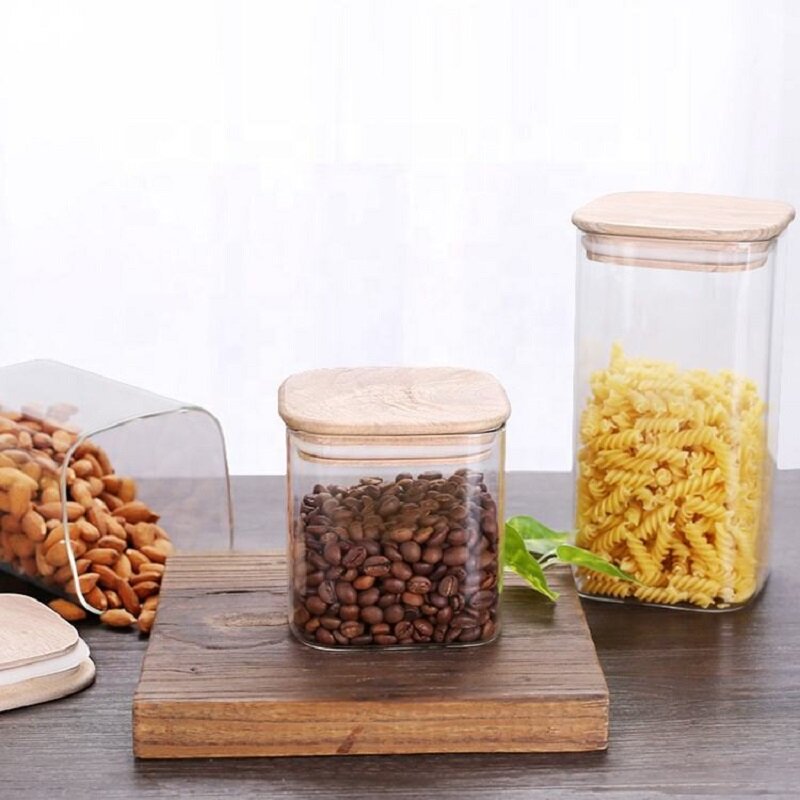 Frascos de vidro conjunto de 12, frascos de vidro de especiarias quadrados com tampas herméticas de bambu e etiquetas, recipientes de armazenamento de alimentos para cozinha em casa