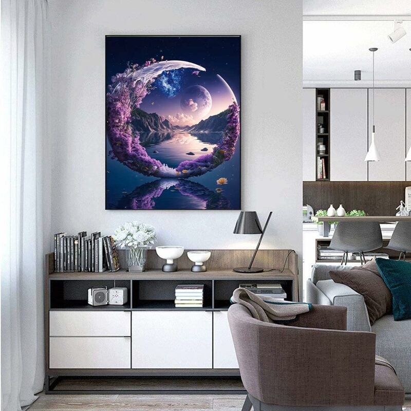 Алмазная 5D картина для взрослых, Набор для творчества с рисунком фиолетовой Луны, полноразмерная вышивка, домашний декор для стен