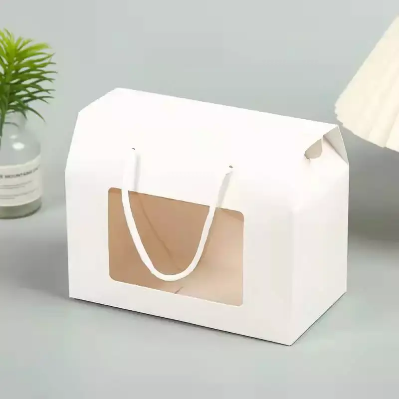 Productscatola di carta kraft personalizzata con finestra scatola di imballaggio di frutta pieghevole in corda portatile grazie sacchetti sacchetto regalo con manici