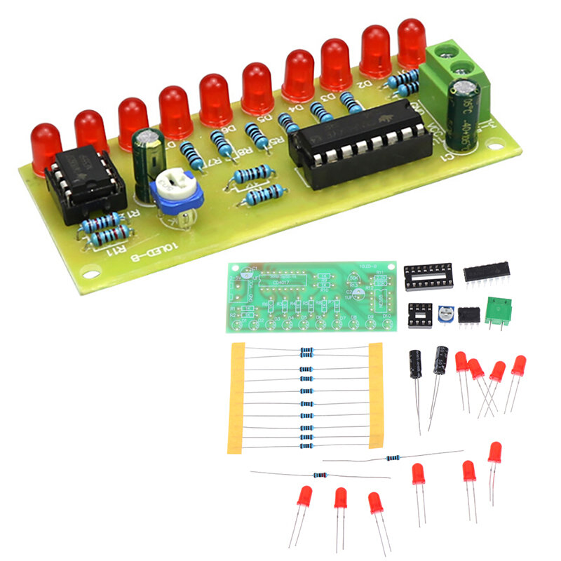 Electronic DIY Kits Module NE555 + CD4017 Driver Water Powered NE555 Circuit Red Light Chaser Water Flowing Light LED