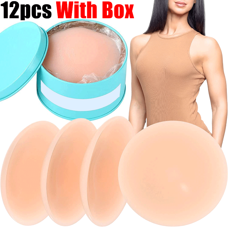 Capa de mamilo de silicone reutilizável para mulheres, peito, remendo de mamilo, sutiã invisível, adesivos no peito, pétalas do peito, 12pcs por caixa