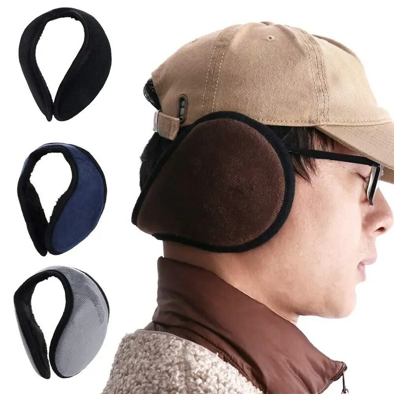 Earmuffs de pelúcia para homens confortáveis aquecedores de ouvido monocromáticos grossos para adultos, esqui, inverno
