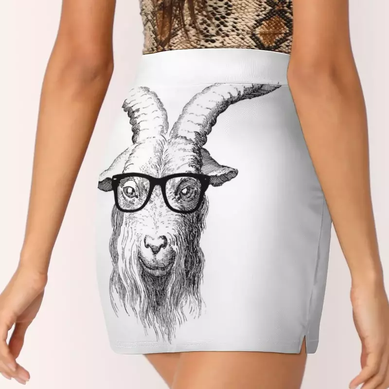 Hipster Goat With Glasses Women's skirt Aesthetic skirts New Fashion Short Skirts Hipster Goat Glasses Animals