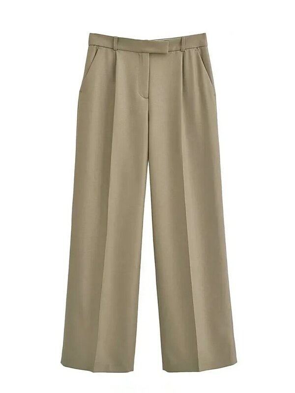 HH TRAF pantaloni a gamba larga a vita alta moda donna primavera Casual donna Chic elegante pantalone tasche pantaloni larghi da donna da ufficio