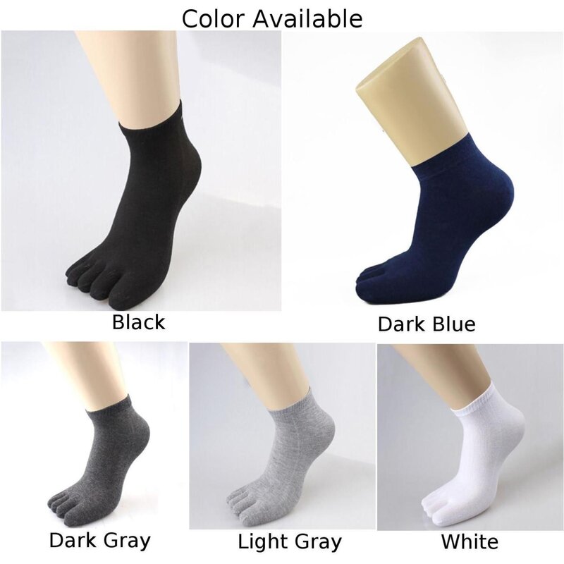 Meias de algodão de cinco dedos para homens, respirável, tornozelo, tripulação, esportes, corrida, cor sólida, preto, branco, cinza