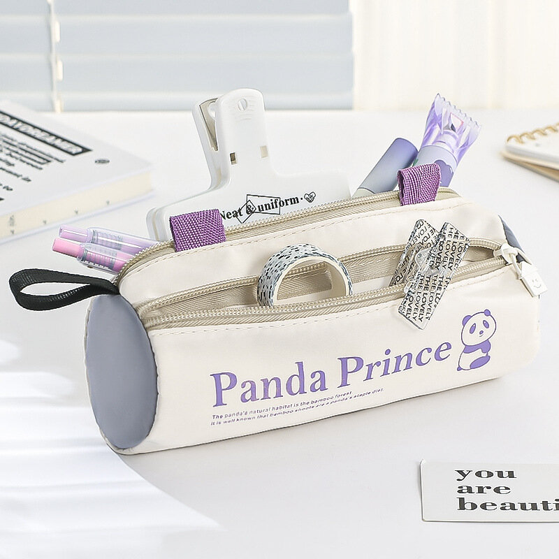 Animal Panda dos desenhos animados lápis caso para estudantes, bonito saco portátil, alta capacidade, papelaria impermeável armazenamento, 1 peça