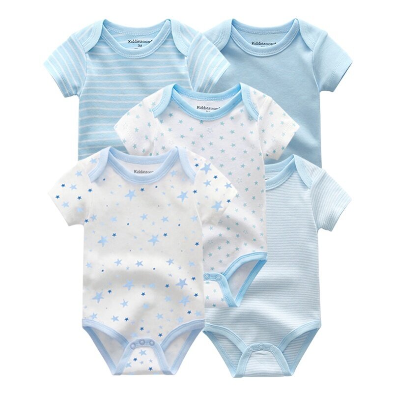 Kiddiezoom-bodysuit manga curta para recém-nascidos, 100% algodão, Onesies infantis macios, presentes do chuveiro do bebê, moda, menino, menina, 5 pcs, lote