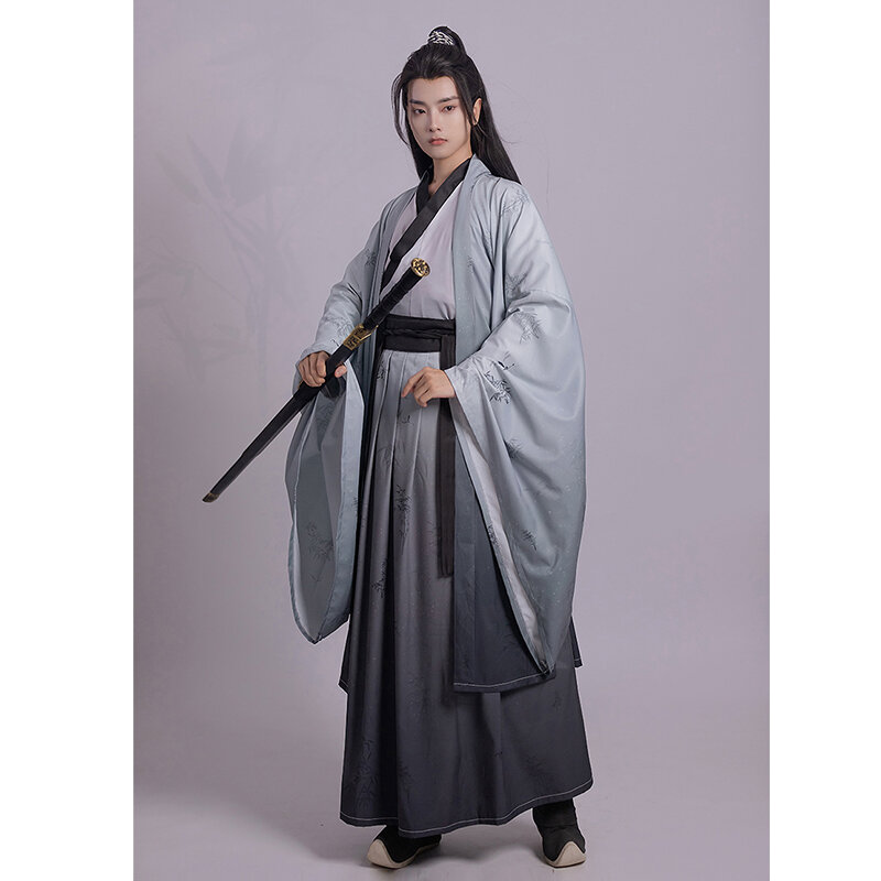 Kruiskraag Hanfu Heren Chinese Traditionele Weijin-Dynastie Cape Podiumjurk Met Grote Mouwen Vintage Zwaardvechter Outfit