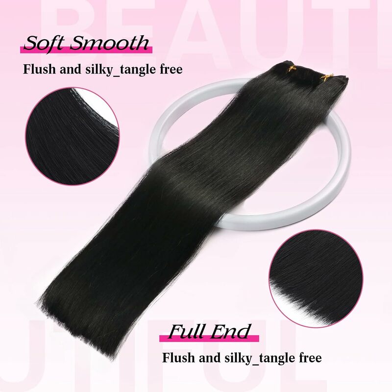 Straight Clip in Hair Extensions Human Hair 8pcs Per Set with 17Clips Double Weft Clip in Human Hair Extensions Jet Black 1#