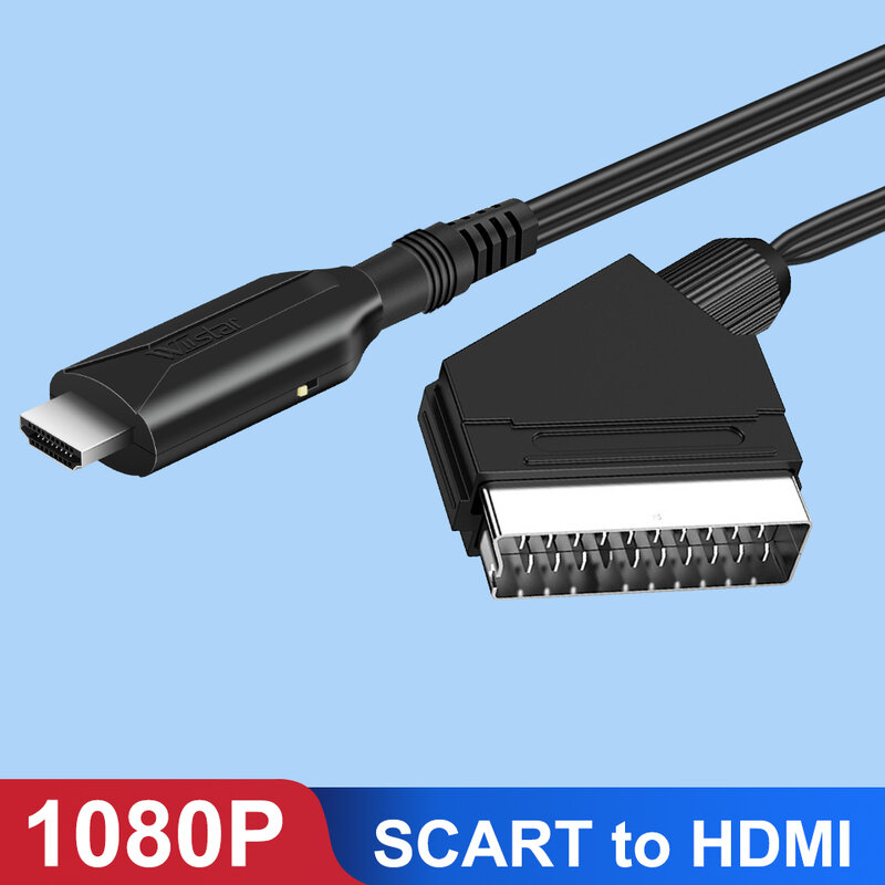 1080P SCART na HDMI konwerter wideo-audio kabel Adapter z męskiego na męskie wejście SCART na wyjście HDMI dla HDTV Sky Box STB wtyczka typu Plug Play