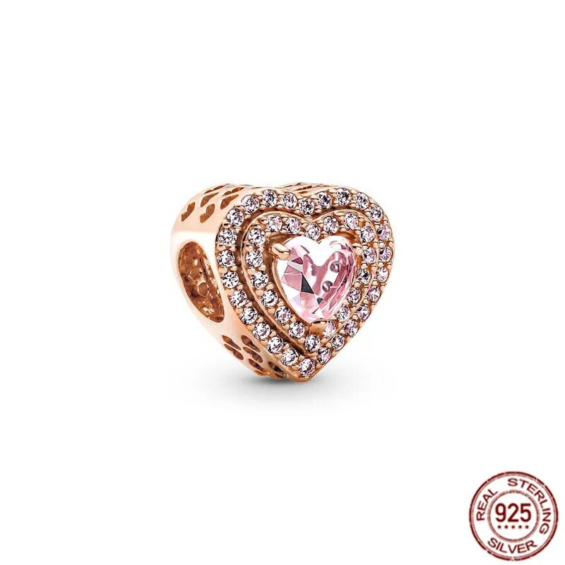 Abalorio de plata 925 chapada en oro rosa, corazón infinito, flor de cerezo, compatible con pulsera Pandora Original, joyería artesanal