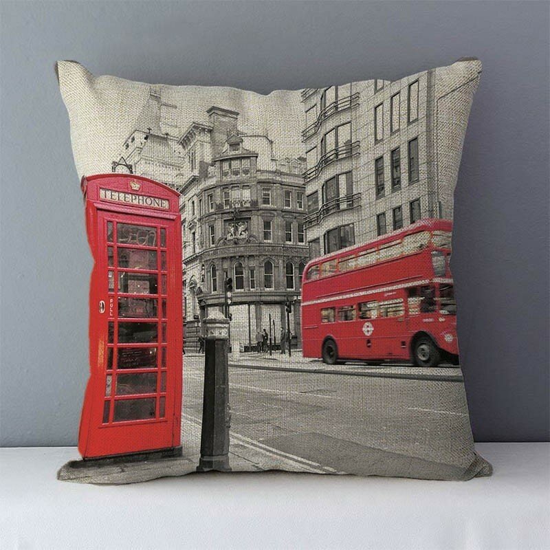Cuscino per divano nostalgico retrò cuscini decorativi per la casa London Paris Scenic Printed Square pillow cuscini per lo schienale del sedile