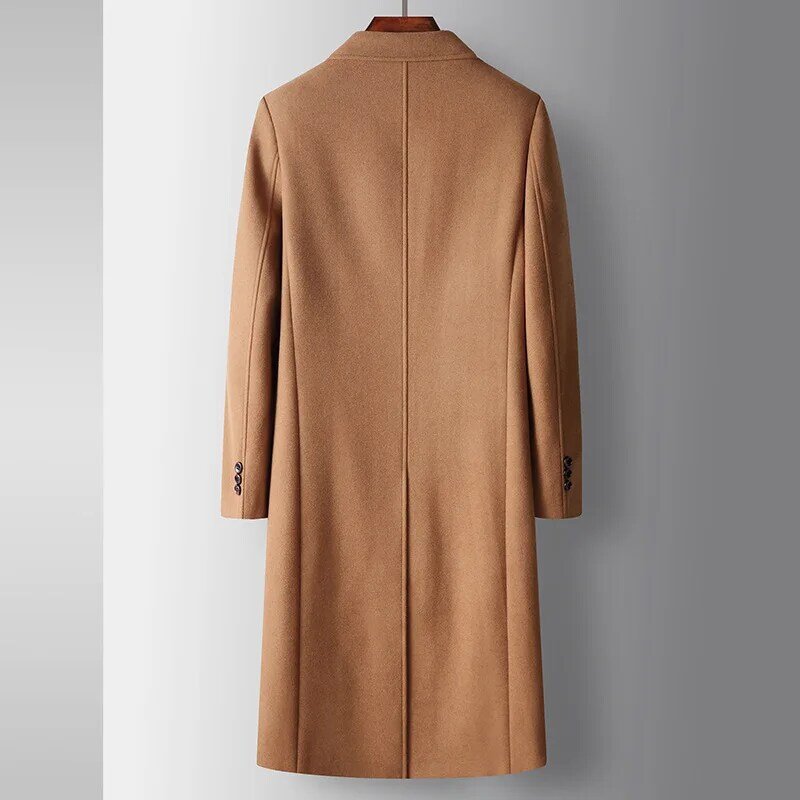 New Smart Casual Double Breasted Woolen Coat Autumn Winter Mid-Length Thicken Suit Collar Jacket Solid Warm Male Outerwear