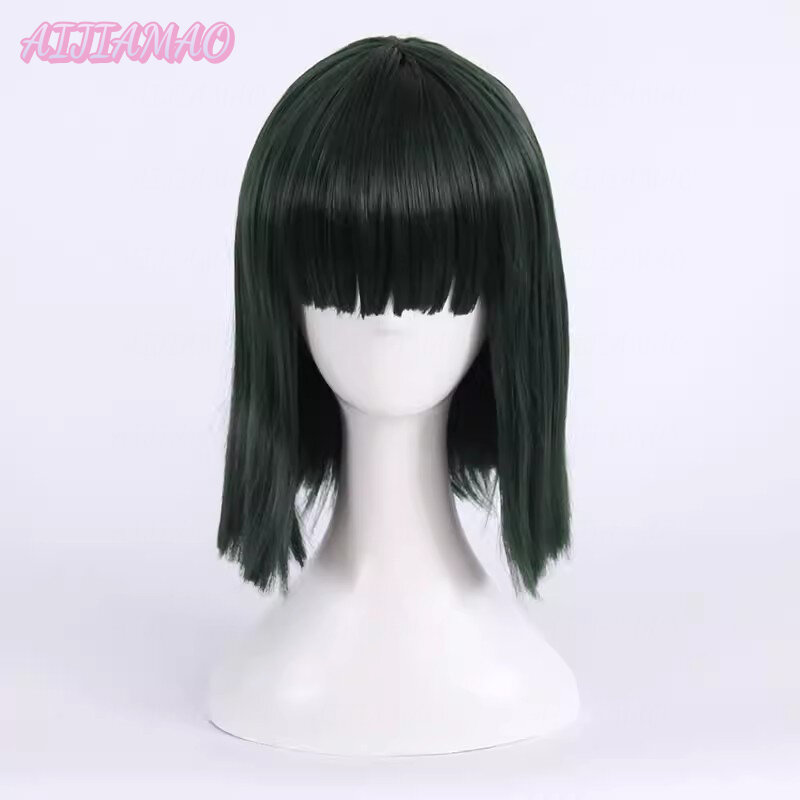Fubuki Cosplay Wig Women Girls Heat Resistant Synthetic Hair Deep Green Bobo Fubuki Wigs + Wig Cap