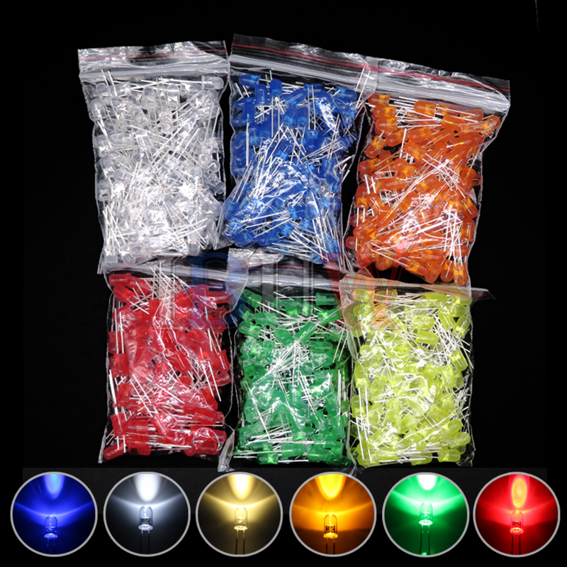 IBUW-Kit assressentide diode électroluminescente LED, F5, blanc chaud, vert, rouge, bleu, jaune, orange, rose, violet, bricolage, 5mm, 100 pièces, uno