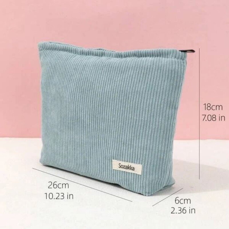 Solid Color Corduroy Makeup Pouch Cosmetic Bag Large Capacity Storage Bag Portable Wash Skincare Toiletry Bag Travel Organizer