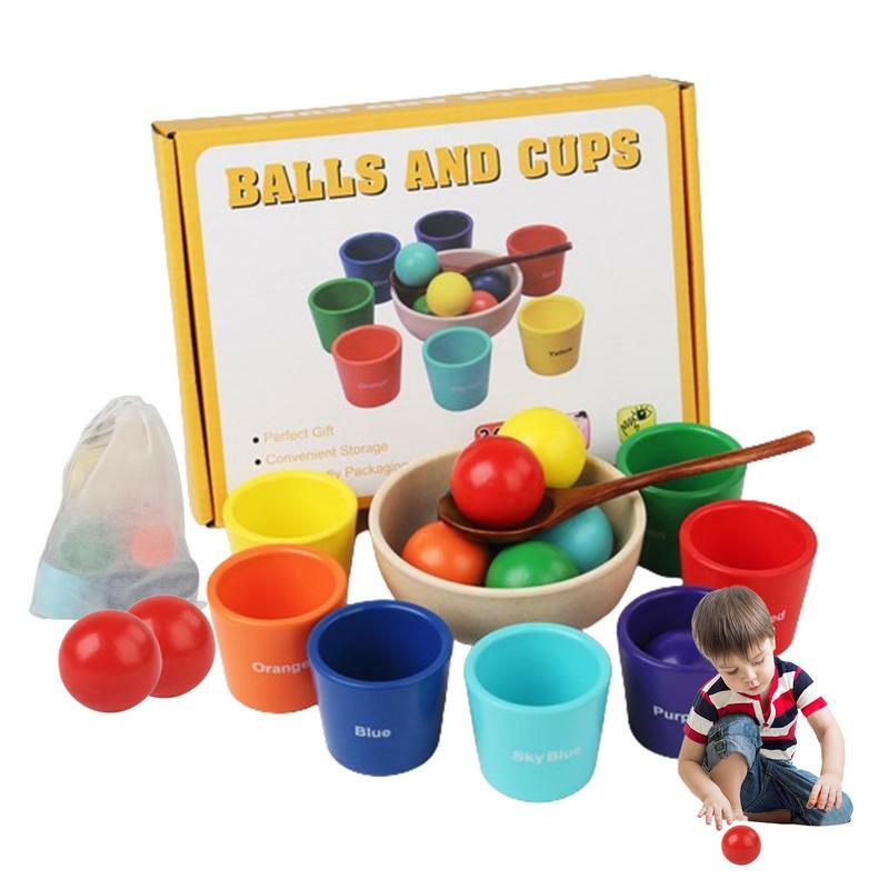 Balls In Cups Montessori Toy Safe And Odorless Color Sorting Toy Early Development & Activity Toys With Organizer Bag For