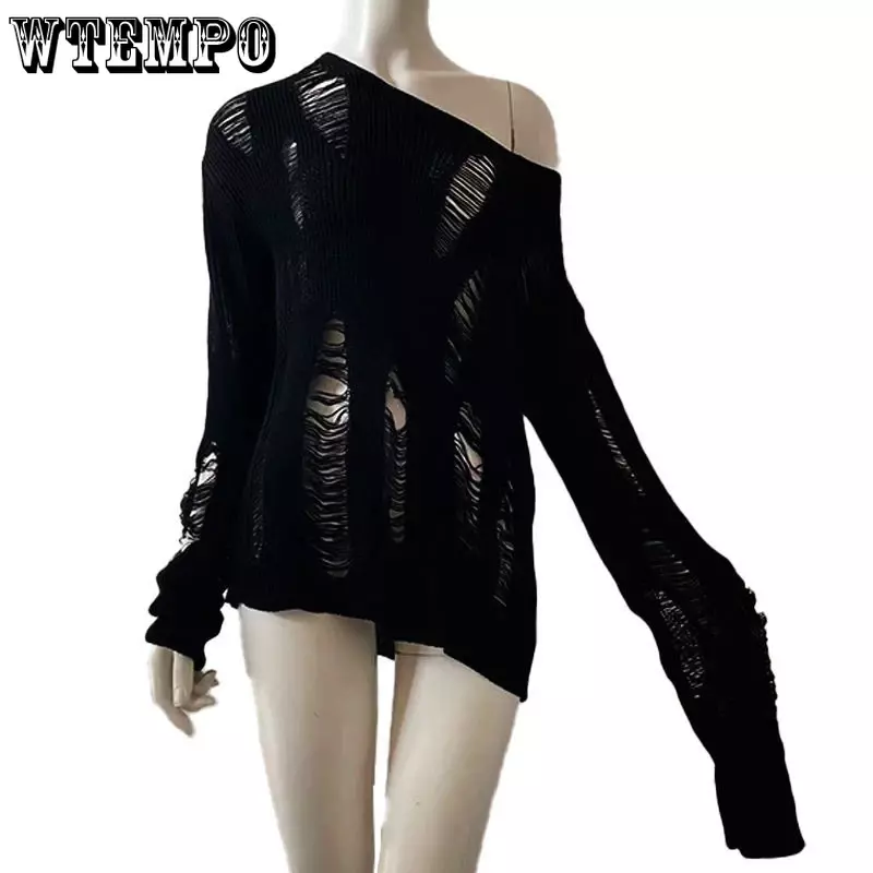 Свитер с вырезами и черными отверстиями, длинный пуловер нестандартного дизайна, Свободный Повседневный женский топ в стиле панк, американская Пряная уличная одежда для девушек