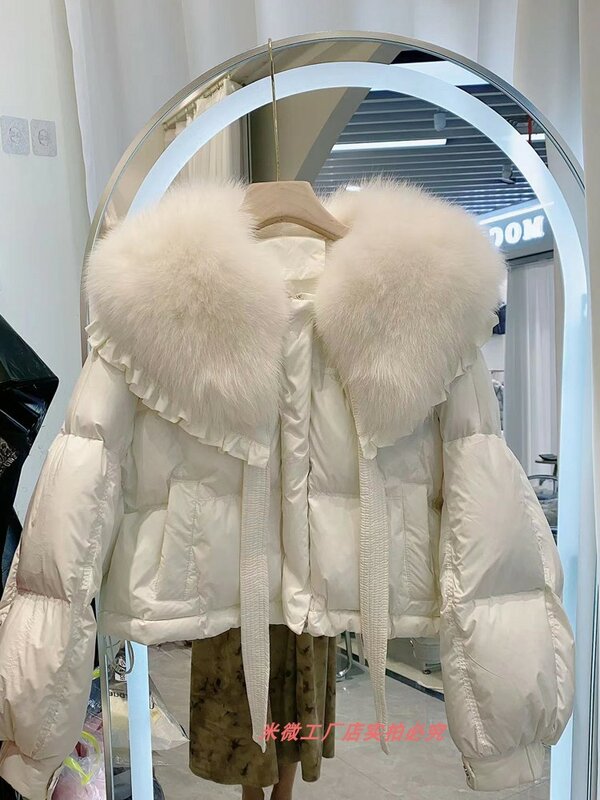 Fox Fur Big Fur Collar White Goose Down Down Jacket Women's Short Thickened Coat