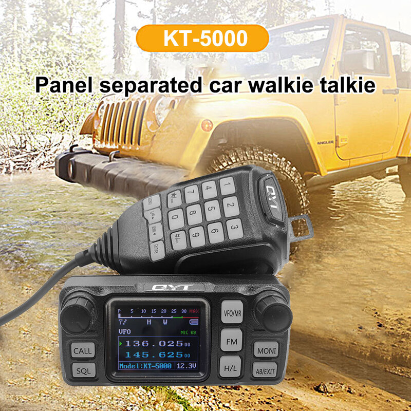QYT KT-5000 Car Intercom, Mini rádio móvel com painel separável, 25W, 10km, VHF, UHF, Transceiver, Novo