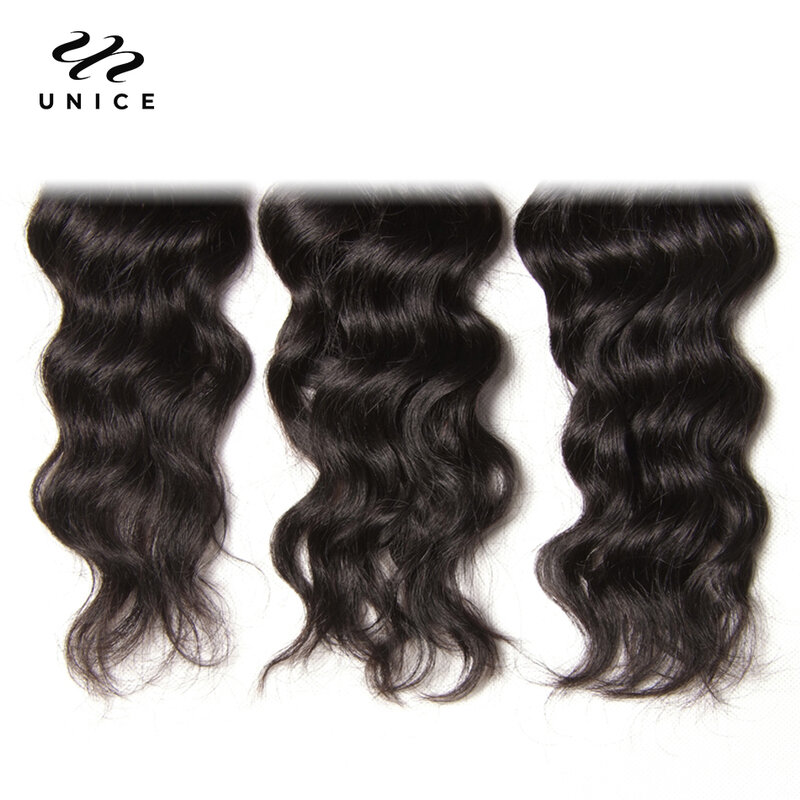 Unice Hair 3PCS Natural Wave Peruvian Hair Bundles 100% Human Hair Weaves 8"-26" Natural Color Remy Hair Extension Free Shipping
