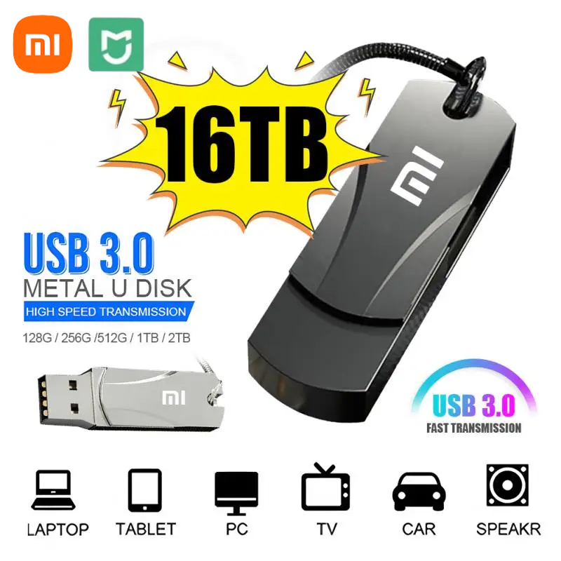 MIJIA-Xiaomi U Disk Metal Flash Drive, USB 3.0, Transfert de fichiers haute vitesse, 8 To, 4 To, Ultra-large capacité, Ordinateur étanche, 16 To
