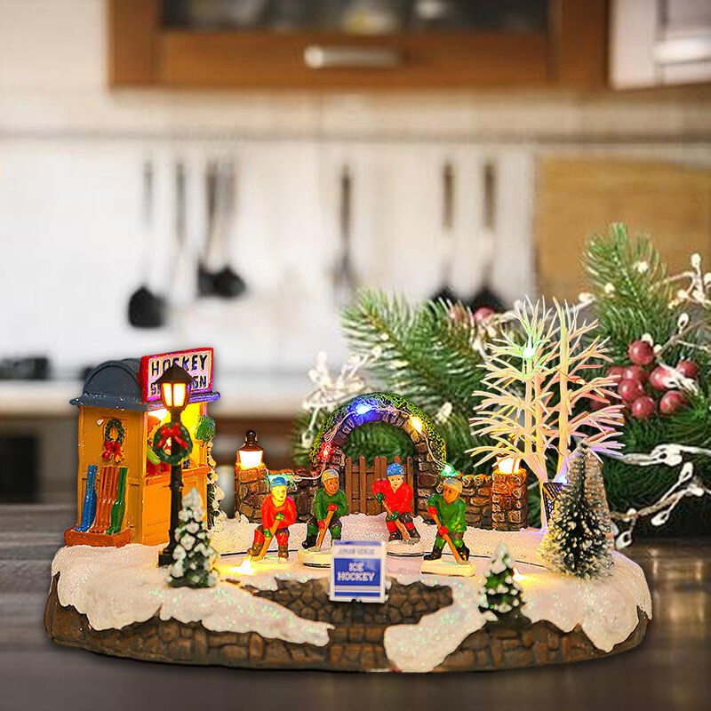 Patung rumah Natal bercahaya, hiasan rumah dekorasi Natal cahaya LED dan musik untuk meja liburan dan rumah