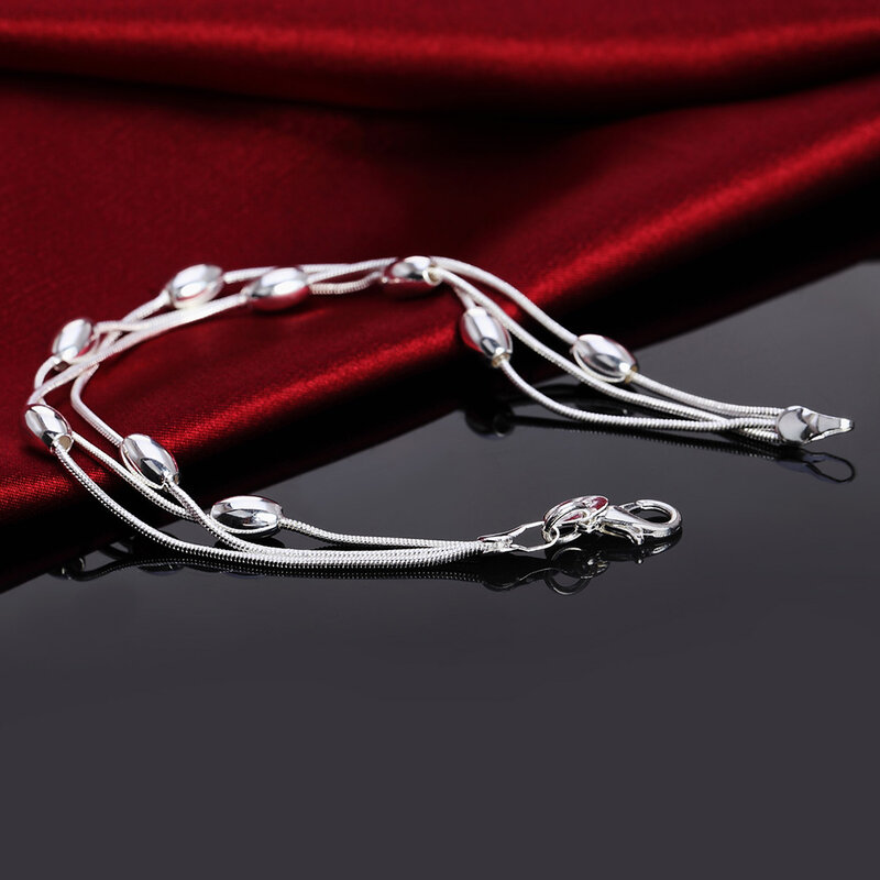 Commercio all'ingrosso, catena di perline con ciondoli bellissimo braccialetto color argento moda per le donne gioielli da sposa con bel braccialetto