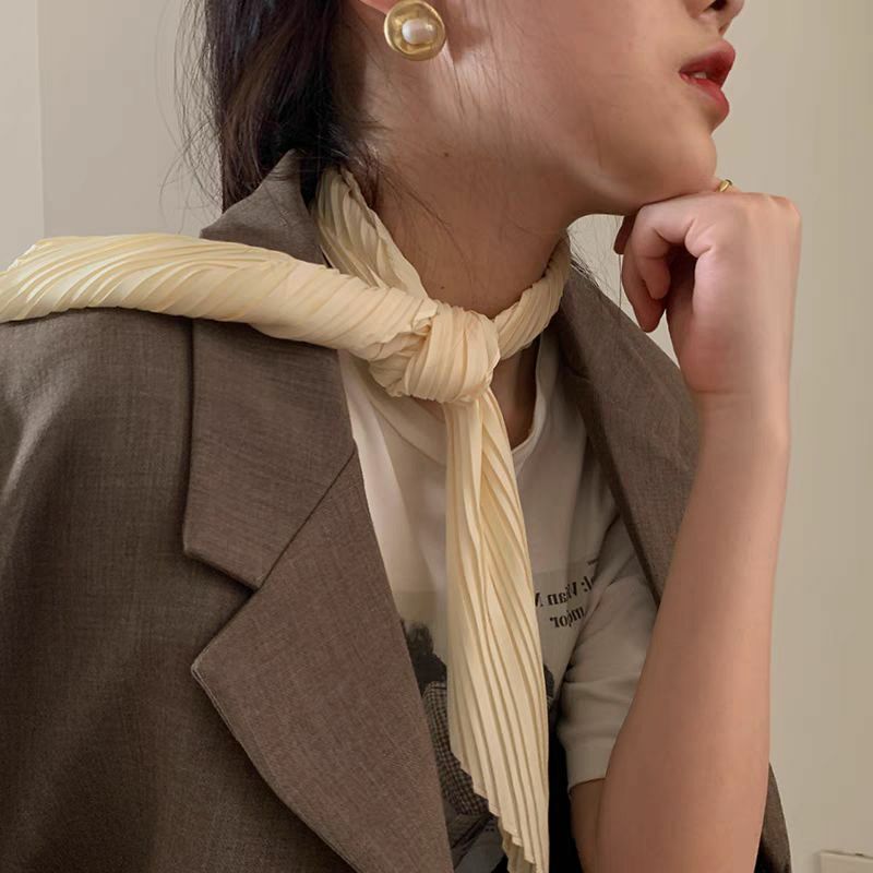 Solide Crinkle Frauen Seide Satin Haar Schal Modemarke Halstuch Schal Wraps weibliche Krawatte Hand Handgelenk Foulard Schal Bandana
