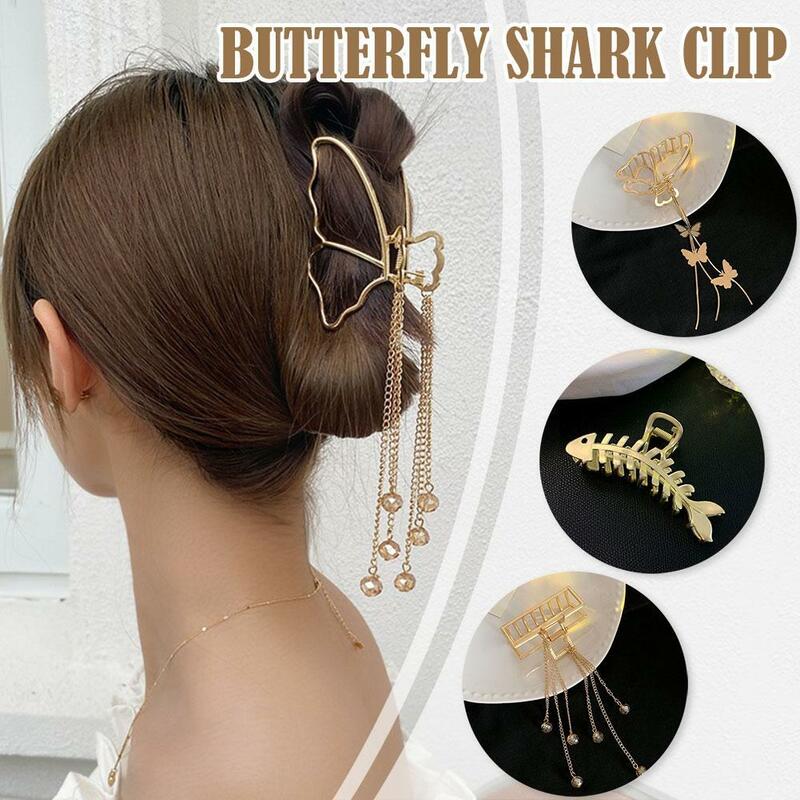 French Metal Clasp Clip Hollow Butterfly Tassel Hair Shark Vintage Hair Clip Accessories Clip Pan Hair Headwear for Women