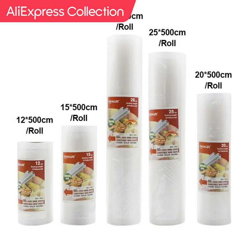 AliExpress Collection Food Vacuum Sealer Storage Saver Bags Vacuum Plastic Rolls 5 Size Bags For Kitchen Vacuum Sealer to Keep