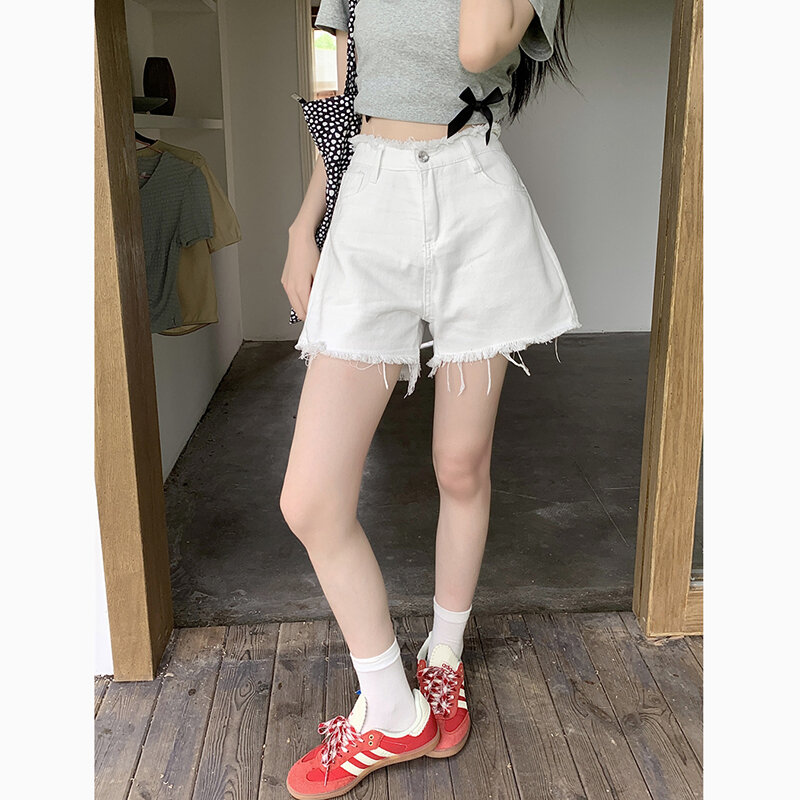 Hundreds of simple denim shorts female spring and summer new thin and high hundreds of loose a word wide-leg denim hot trousers