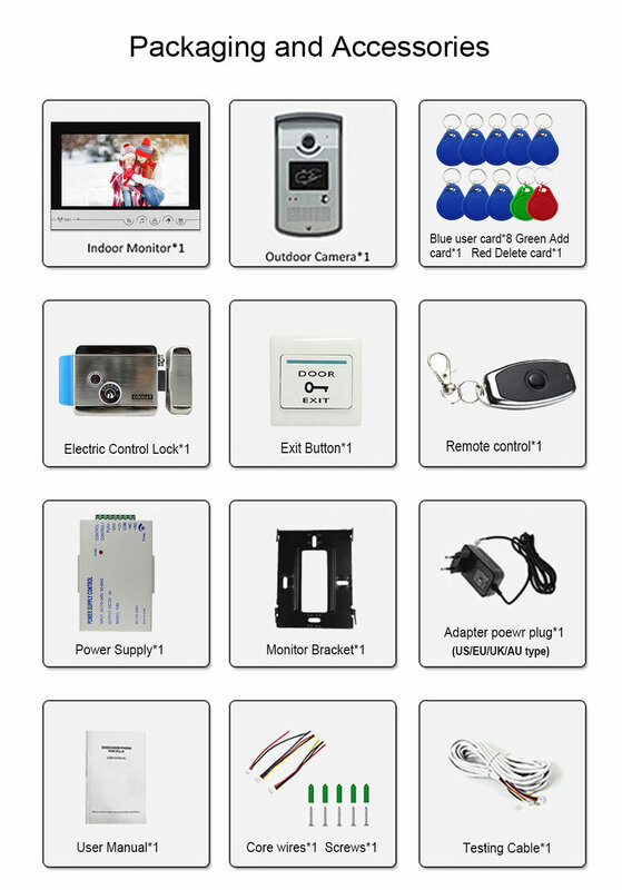 Sistem Interkom Telepon Pintu Video Pintar Wifi Tuya 9 Inci dengan 1Monitor dan Bel Pintu Kamera dan 1 Set Kunci Aplikasi Telepon Buka Kunci