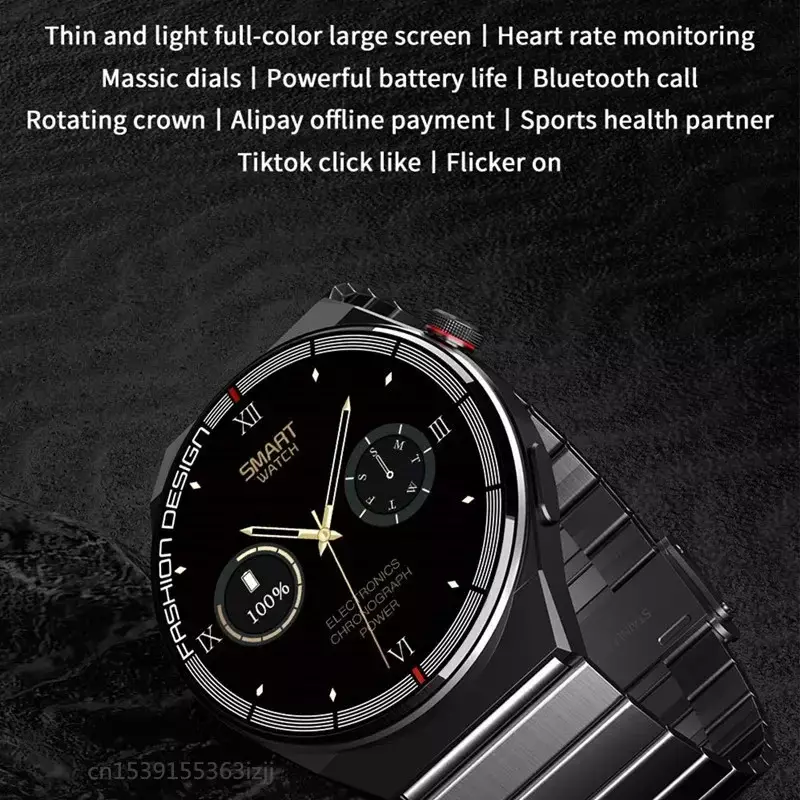 Jam tangan pintar H4 Max layar 1.45 inci, jam tangan pintar NFC Pria panggilan Bluetooth jam tangan bisnis pelacak olahraga pengisian daya nirkabel
