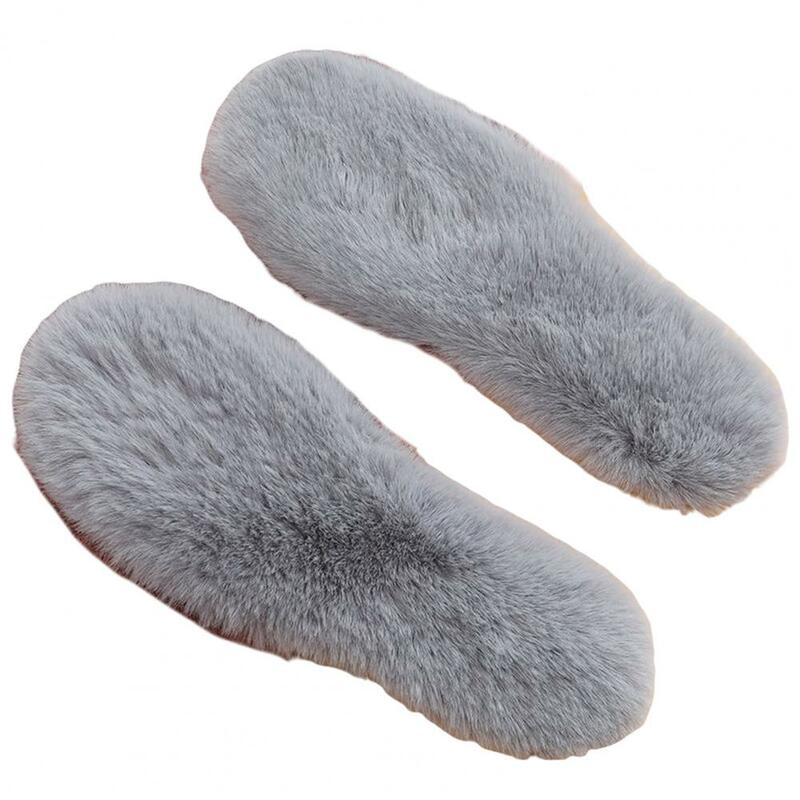1 Pair Unisex Insoles Plush Sweat Absorption Solid Color Anti Pilling Faux Rabbit Fur Thickened Fluffy Boots Insoles