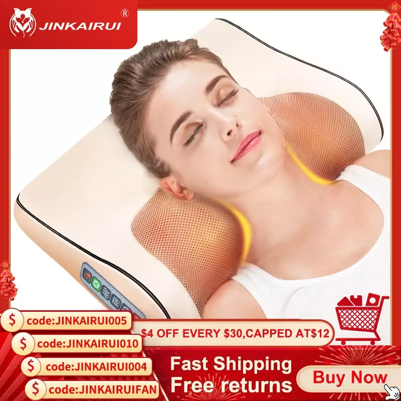 Jinkairui infravermelho aquecimento pescoço ombro para trás corpo massagem elétrica travesseiro shiatsu dispositivo cervical saúde massageador relaxamento