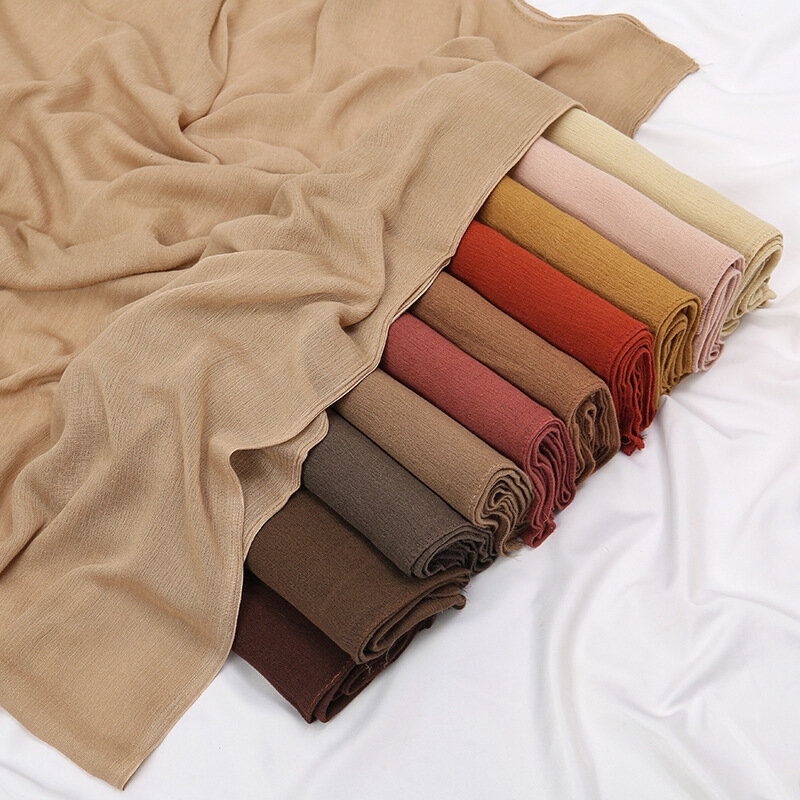 Rayon plissado das mulheres Hijab muçulmano, xale monocromático, grande lenço quadrado, Foulard islâmico, venda quente