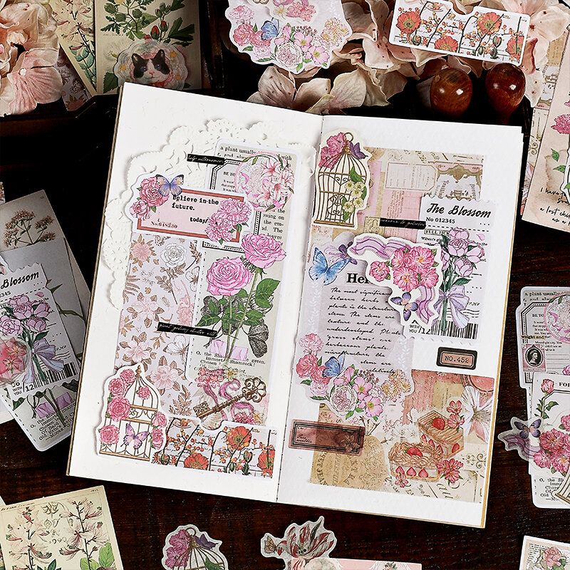 Pegatinas de hierba de Material de flores de 80 piezas, cuaderno inferior de escritura, decoración, almohadillas de papel para álbum de recortes, 170x108MM