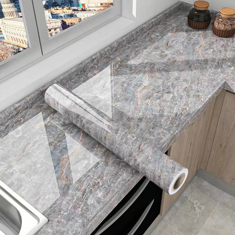 40cm Marble Kitchen Oil-Proof Film Stove Waterproof Self-Adhesive Wallpaper Countertop Cabinet Renovation Tile Wall Stickers