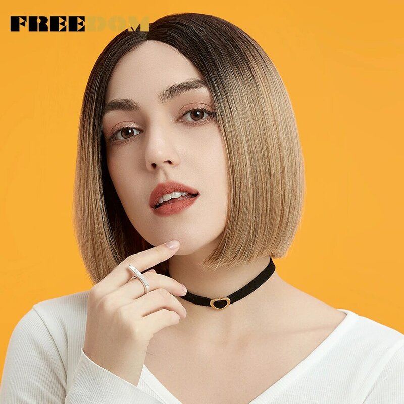 FREEDOM Synthetic Lace Front Wigs For Women Straight 10 Inch Short Bob Lace Wig Ombre Blonde Cosplay Wigs Clearance Wig