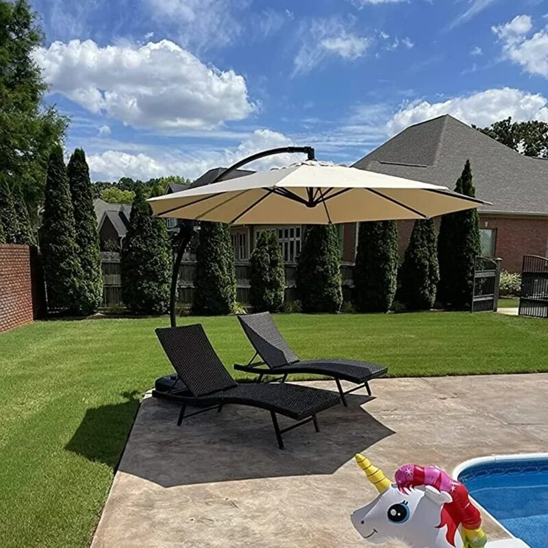 NAPOLI-Guarda-chuva offset curvo para terraço, guarda-chuva cantilever ao ar livre com piscina, Garden Deck Base, 12 pés