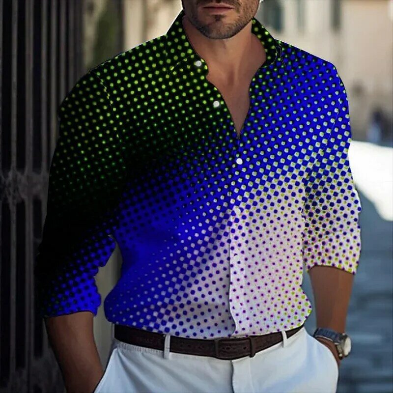 Camisa de manga comprida estampada em bolinhas masculina, de peito único, cardigã havaiano, moda casual, luxo, 5 cores