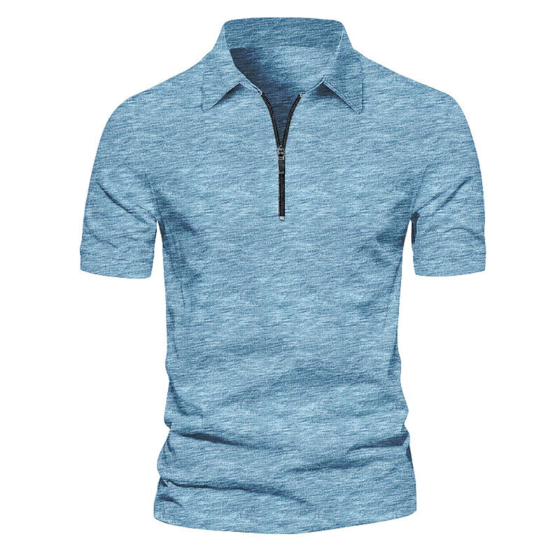เสื้อยืดแขนสั้นคอปกสีทึบสำหรับผู้ชายเสื้อยืดระบายอากาศได้ดีเสื้อลำลองมีสีฟ้าเขียวเทาน้ำตาลม่วง