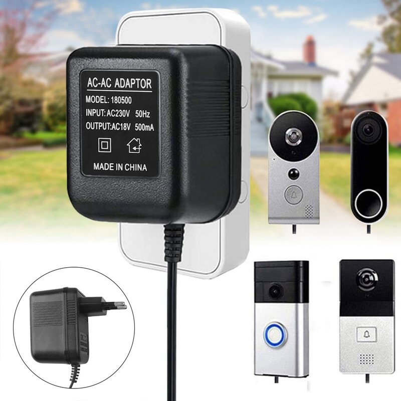 RISE-AC Doorbell Power Adapter, 18V 500MA Doorbell Transformer, 10M Cable, Compatible Ring Doorbell, Video Doorbell EU Plug