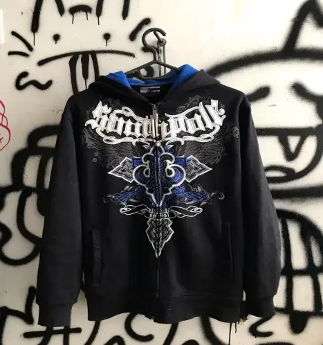 American high street Retro Gothic black long-sleeved cross-print hoodie y2k daily Harajuku sports loose zipper hoodie for men